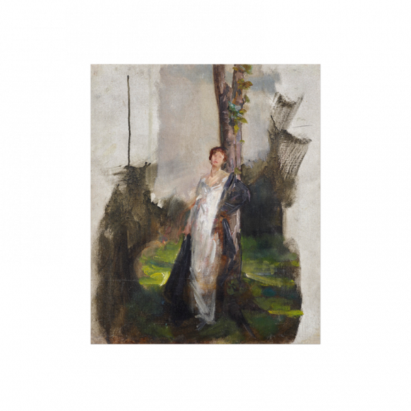 Study of a Lady leaning against a Tree Image 1