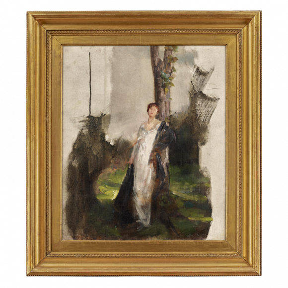 Study of a Lady leaning against a Tree Image 2